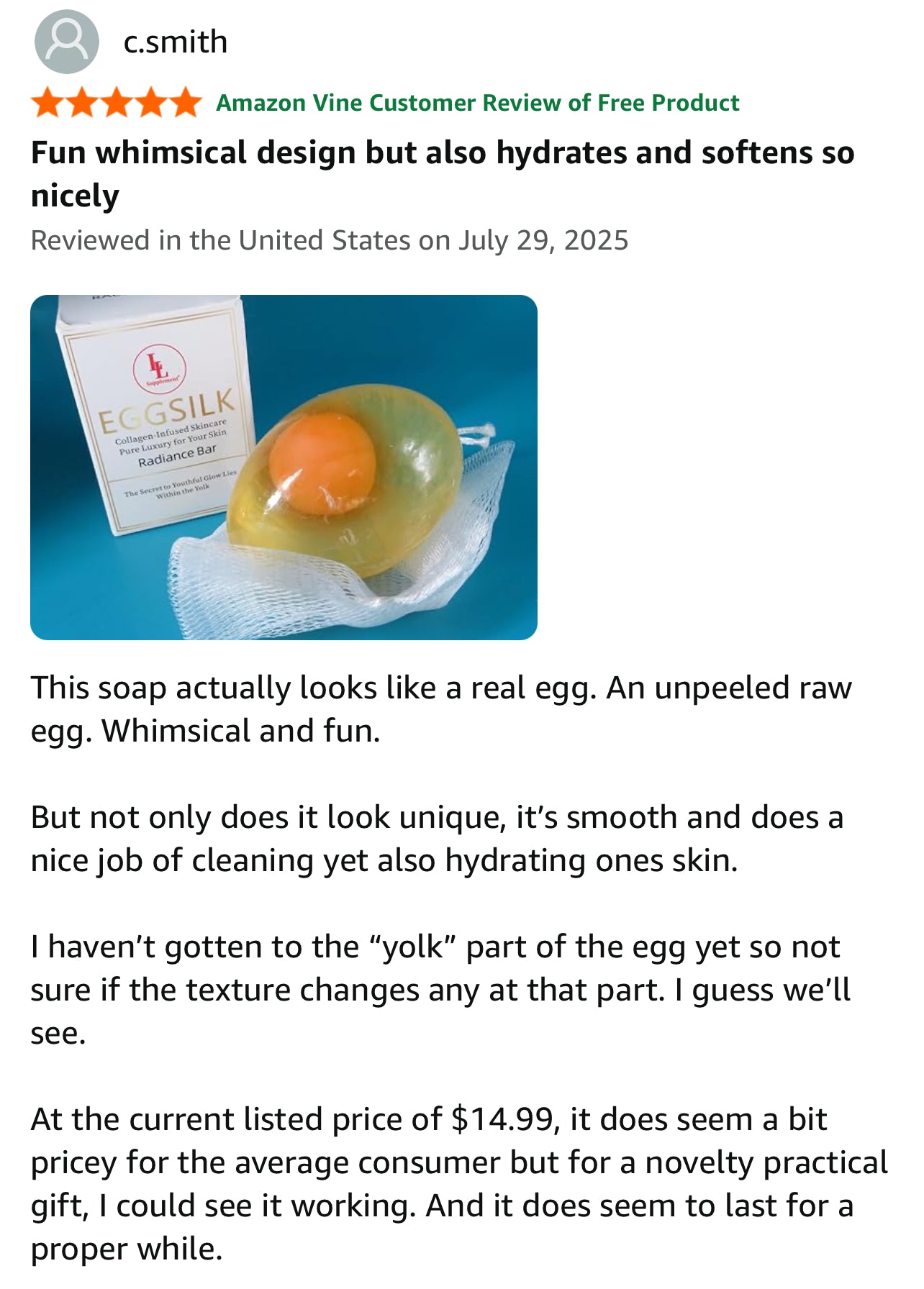 EggSilk Radiance Bar Soap LL Supplement