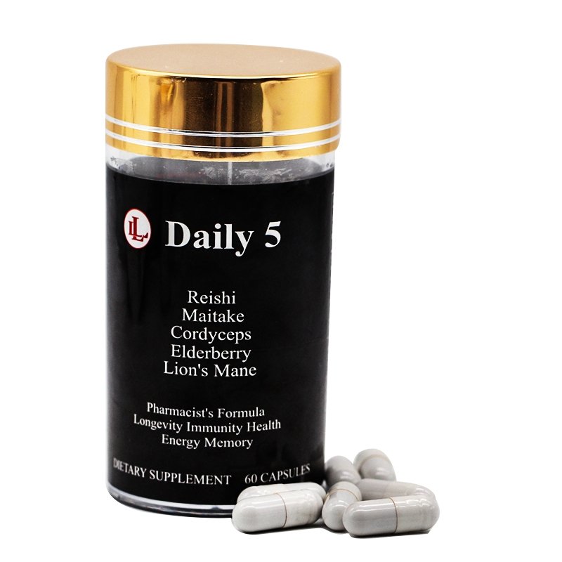 L L Supplement | Daily 5 - All Purposes Antioxidants | The Pharmacist's Formulation longevity Immunity Health Energy Memory King of Mushroom | 60 Capsules - L & L Supplement LLC